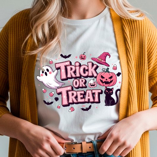 T-shirt Diseño rosa de Halloween "Trick or Trea" Fantasma