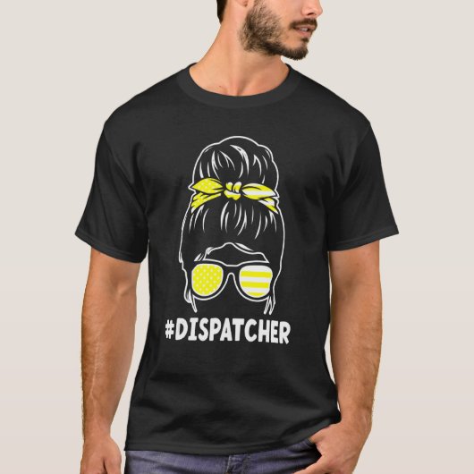 T-shirt Dispatcher Avec Un Opérateur Messy Bun 911 (Devant)