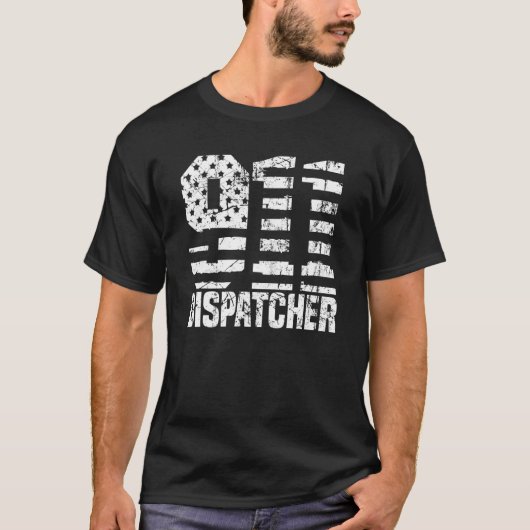 T-shirt Dispatcher Us Flag - Thin Gold Line Police 911 Dis (Devant)