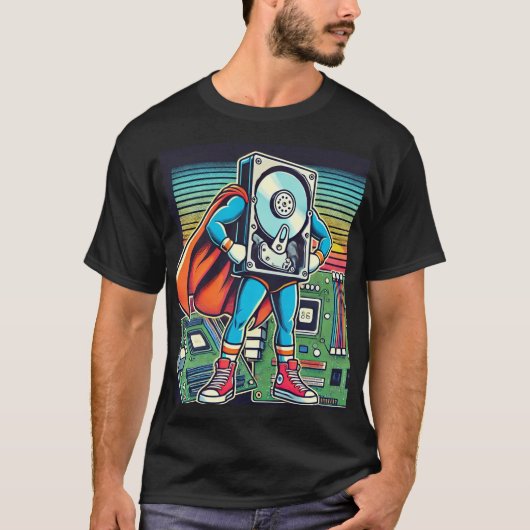 T-shirt Disque dur Retro Superhero - Inspiré par la techno (Devant)