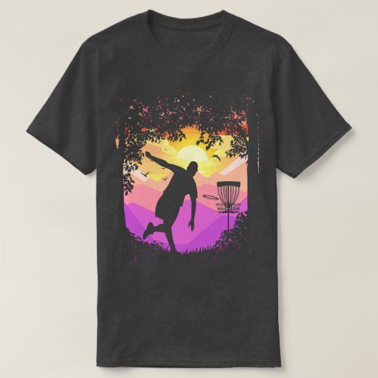 T-shirt Disque Golf Pixel Sunset Tree encadré Disque Golfe (Design devant)