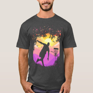 T-shirt Disque Golf Pixel Sunset Tree encadré Disque Golfe