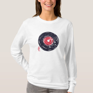 T-shirt Disque vinyle Retro Grunge avec fleurs de Sakura