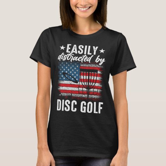 T-shirt Distracted By Disc Golf Golfing Player Golfer Spor (Devant)