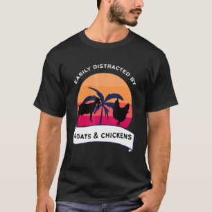 T-shirt Distrait avec des chèvres et des poules