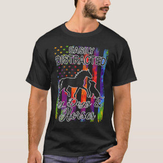 T-shirt Distrait par cheval et chien Cheval Équestre 1