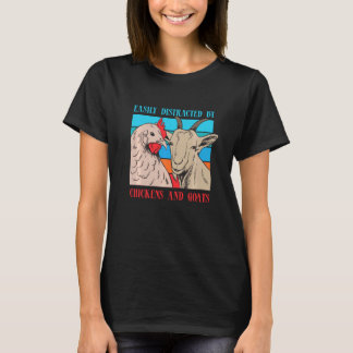 T-shirt Distrait par les chèvres les poules drôle agricult
