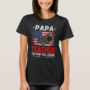 T-shirt Distress American Flag Papa Enseignant La Légende