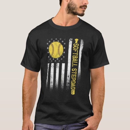 T-shirt Distressed américain Drapeau Softball Stepdad Frap (Devant)