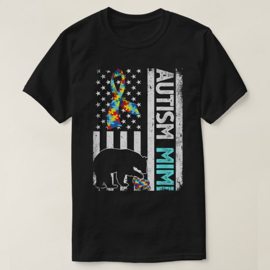 T-shirt Distressed American Flag Autism Mimi Bear Autistic (Design devant)