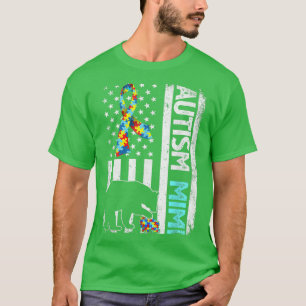 T-shirt Distressed American Flag Autism Mimi Bear Autistic