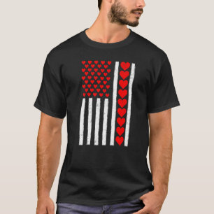 T-shirt Distressed Amusant Drapeau Américain Coeur de Sain