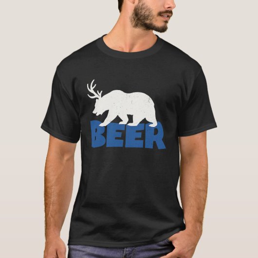 T-shirt Distressed Beer Bear with Antlers Bear Deer (Devant)