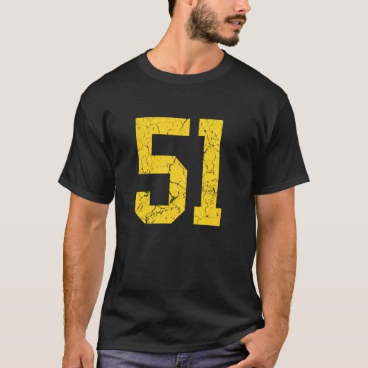 T-shirt Distressed Bright Gold Number 51 Jersey Player Uni (Devant)