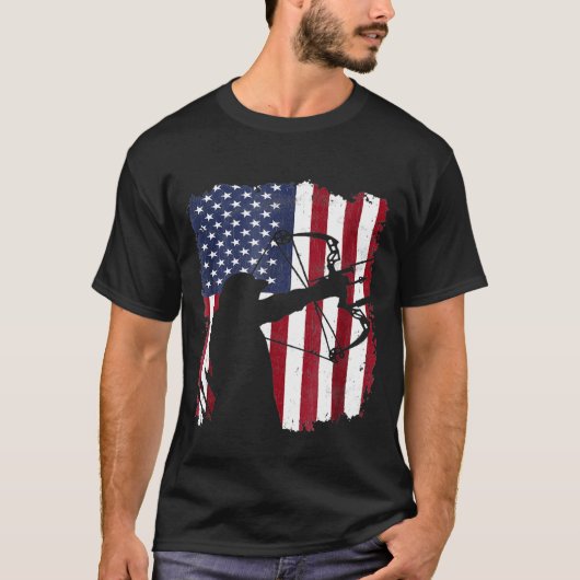 T-shirt Distressed Compound Bow Archer  American Flag (Devant)