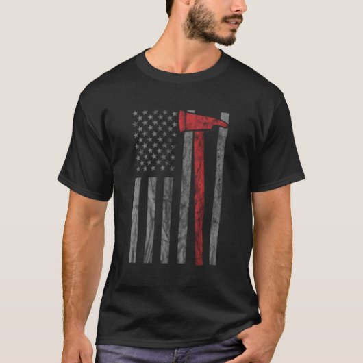 T-shirt Distressed Fire Ax Usa Drapeau Pompier (Devant)