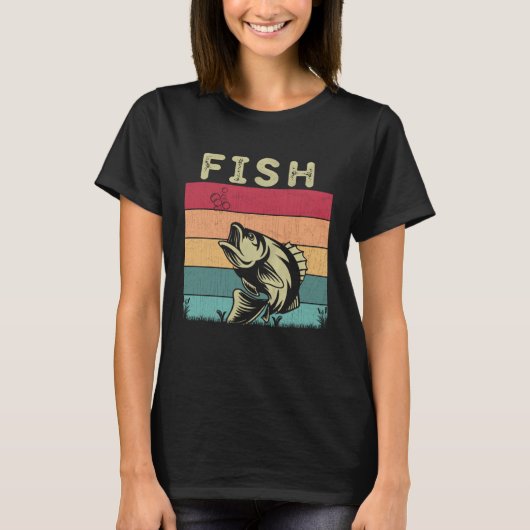 T-shirt Distressed Fish Boys Girls Retro Style Fish (Devant)