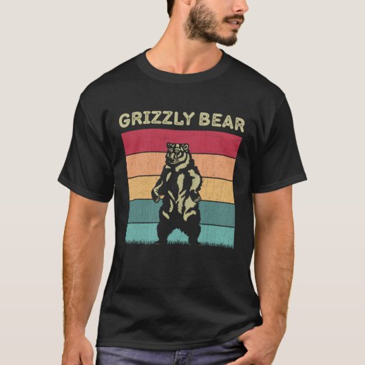 T-shirt Distressed Grizzly Bear Lover Boys Girls Retro Gri (Devant)