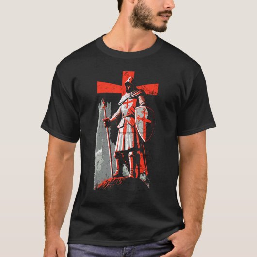 T-shirt Distressed Knights Templar Crusader Cross Soldier (Devant)