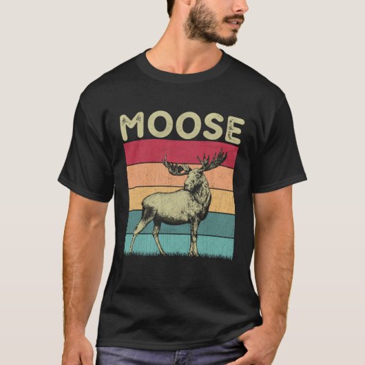 T-shirt Distressed Moose Lover Boys Girls Retro Style Moos (Devant)