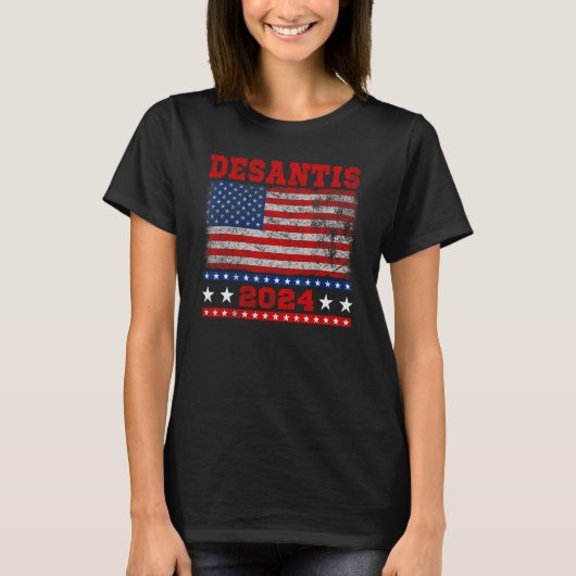 T-shirt Distressed Style American Flag Desantis 2024 (Devant)