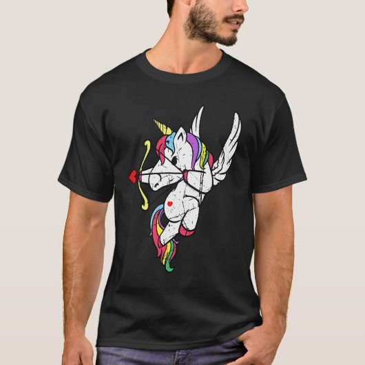 T-shirt Distressed Unicorn Cupid Love Valentines Day Coupl (Devant)