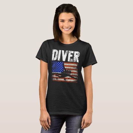 T-shirt Diver US American Flag Dive Scuba Diving (Devant entier)
