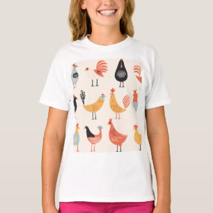 T-shirt Divers poulets sur fond blanc