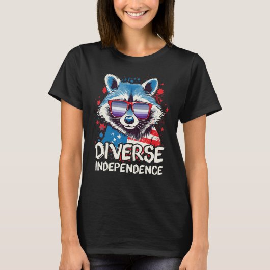 T-shirt Diverse Independence Raccoon Butch Lesbian Sungla (Devant)