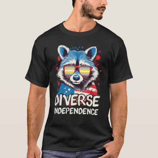 T-shirt Diverse Independence Raccoon Demigender Sunglasse (Devant)
