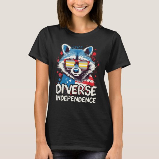 T-shirt Diverse Independence  Raccoon Demigender Sunglasse (Devant)