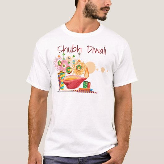T-shirt Diwali Dessin amusant Diya & Fireworks (Devant)