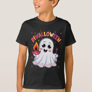 T-shirt Diwalloween Diwali Halloween Fun Boo Ghost Lantern