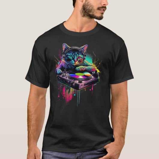 T-shirt DJ Cat  Disco Cat  Black Party Cat  Cats (Devant)