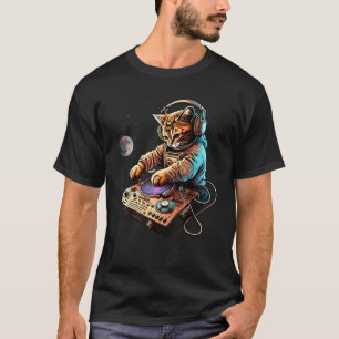 T-shirt DJ Cat, joli chat de l'espace disc-jockey en astro