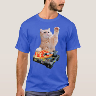 T-shirt DJ Cat Shirt Cat DJ Pizza EDM Music Mignonne Blanc