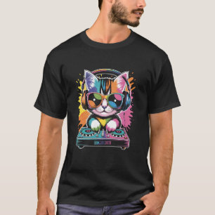 T-shirt DJ Chatoune aux platines Musique Rave Synthétiseur