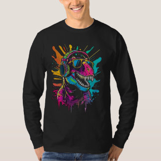 T-shirt DJ dinosaure coloré avec casque et lunettes de sol