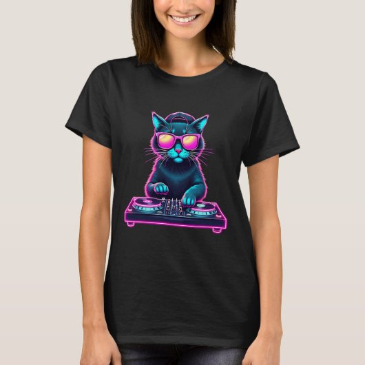 T-shirt Dj House Chat Rainbow Dj Chat Kitty (Devant)