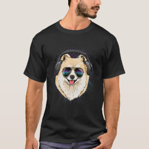T-shirt DJ House Musique EDM Chien Poméranien Musique Art