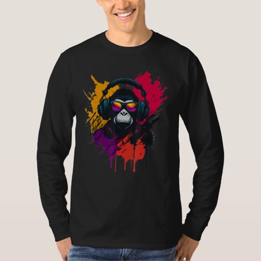 T-shirt DJ Monkey Chimp With Sunglasses & Headphones Cool  (Devant)