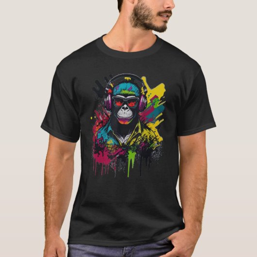T-shirt DJ Monkey Chimp With Sunglasses & Headphones Cool  (Devant)