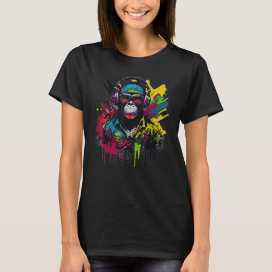 T-shirt DJ Monkey Chimp With Sunglasses & Headphones Cool  (Devant)