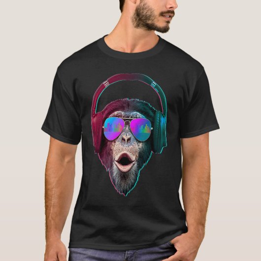 T-shirt DJ Monkey Disc Jockey Rave Music (Devant)