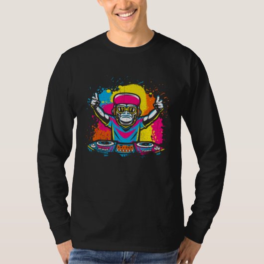 T-shirt DJ Monkey Music Party Fun Sunglasses Fun Dancing C (Devant)
