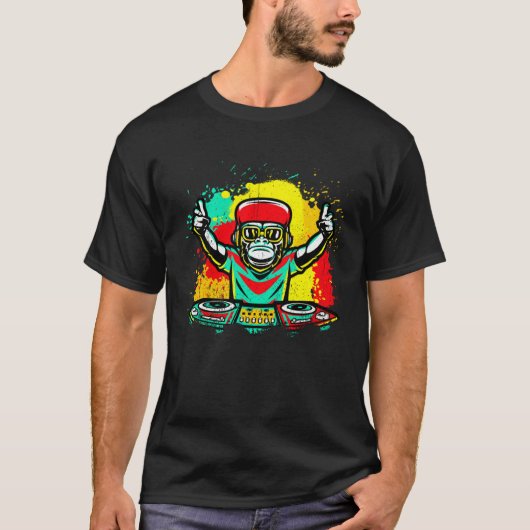 T-shirt DJ Monkey Music Party Fun Sunglasses Fun Dancing C (Devant)