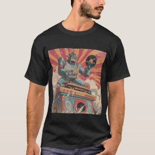 T-shirt DJ Robot Rétro avec Vinyle — Éclair Solaire de Ban