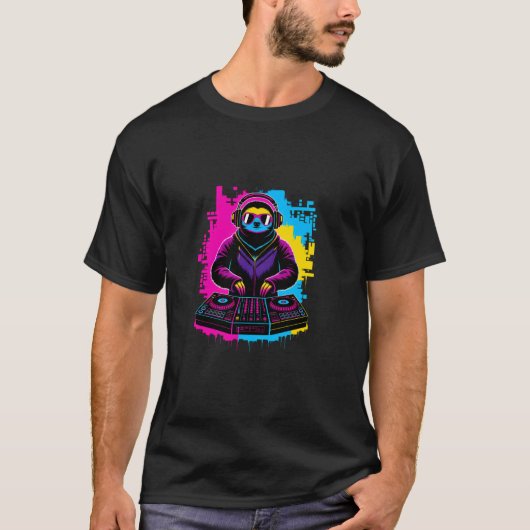 T-shirt DJ Sloth Graffiti Style - Chill EDM Animal avec Co (Devant)