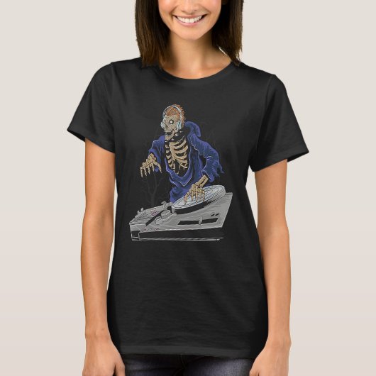 T-shirt DJ squelette de zombie Halloween (Devant)