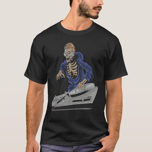 T-shirt DJ squelette zombie Halloween (Devant)